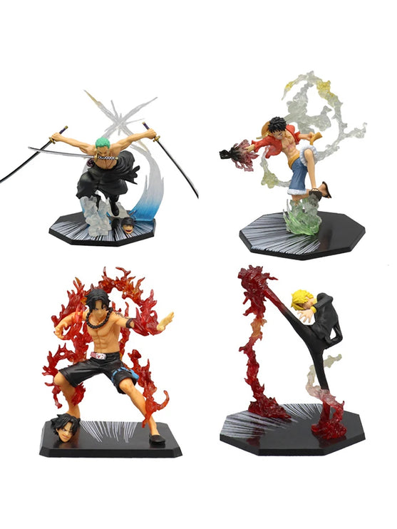 One Piece Luffy Sanji Zoro Ace Lot de 4 figurines de combat 16 cm